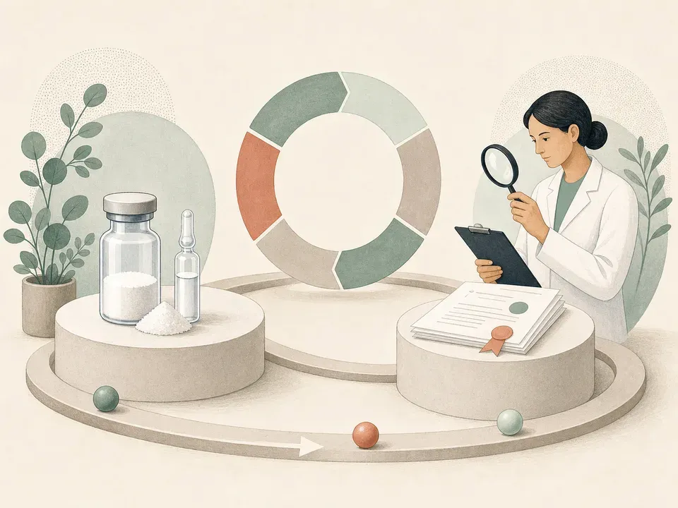 A clinician verifies an extended-release vial kit, dosing cycle, and regulatory record