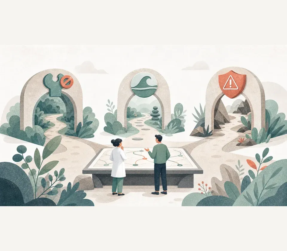 A clinician and patient compare treatment pathways with different trade-offs